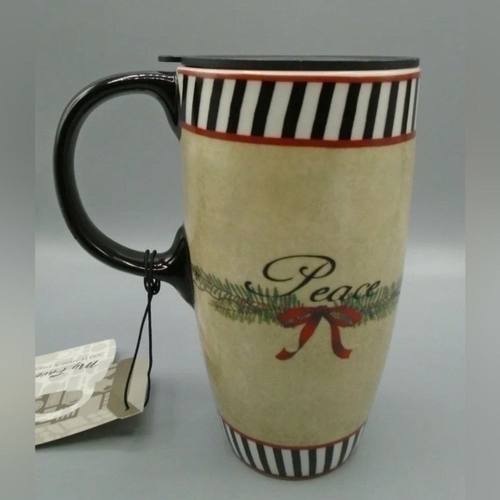 CYPRESS HOME Holiday 19oz Latte Travel Mug with Lid "Peace" Design by Na…